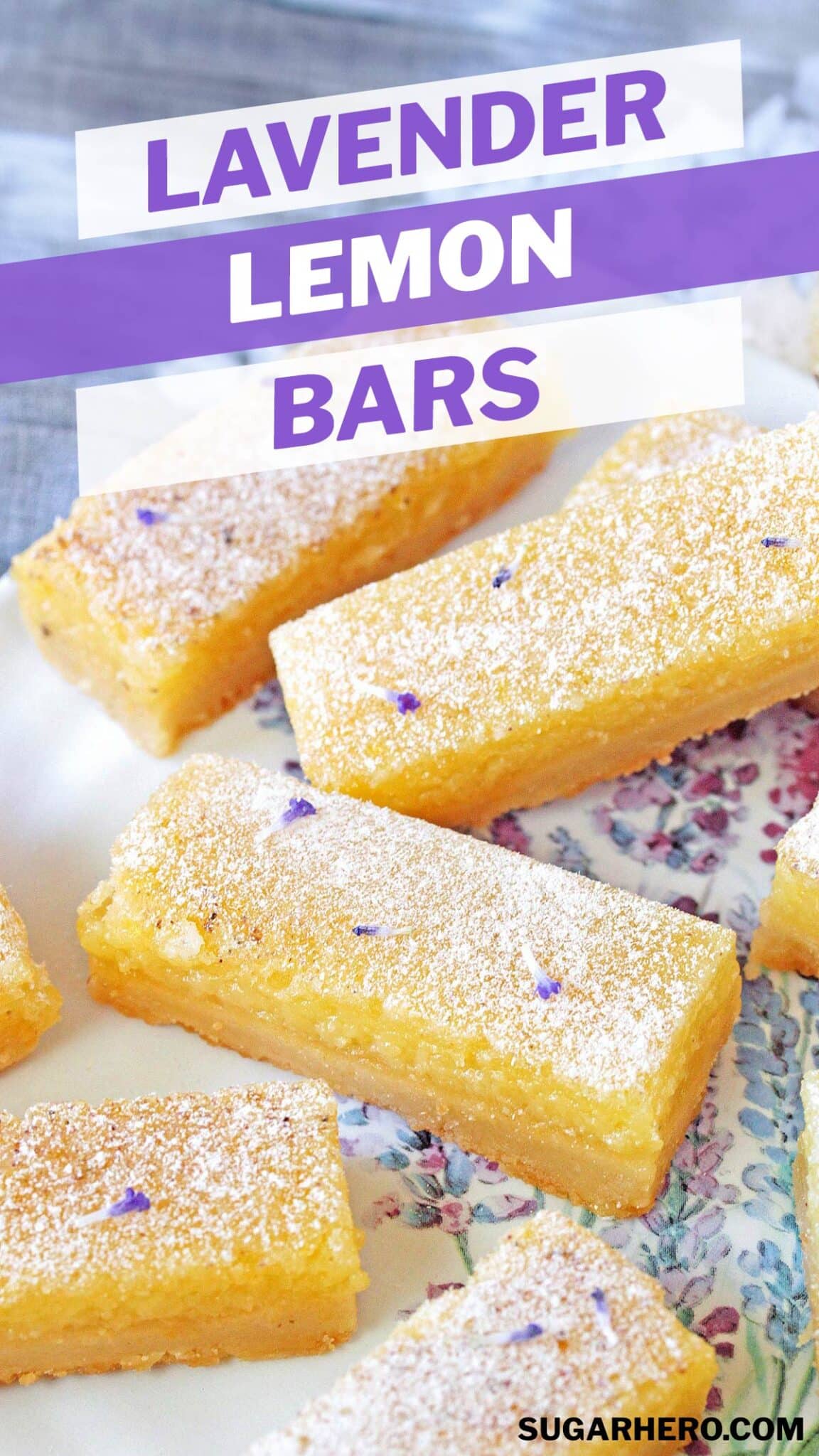 Image of Lavender Lemon Bars with text overlay for Pinterest.